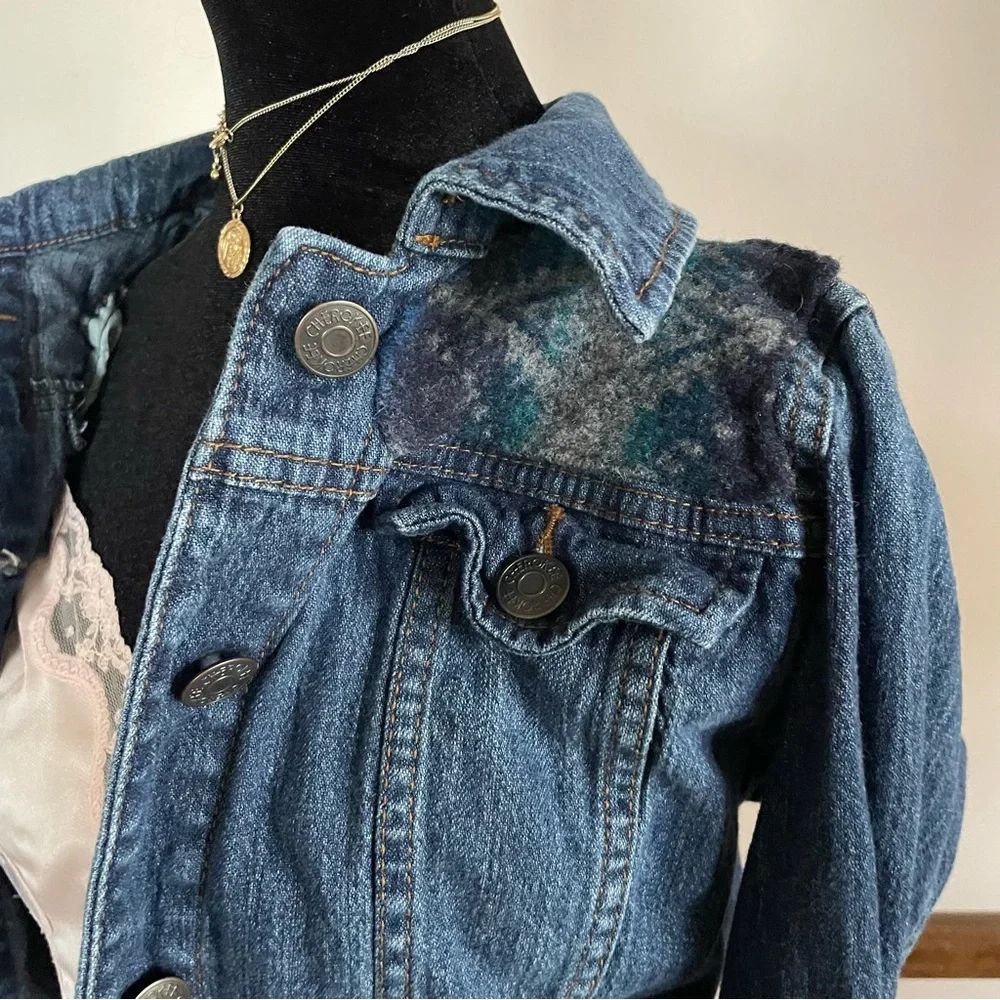 Vintage Southwestern Statement Jean Jacket Handmade Ranchcore Festival Women XS